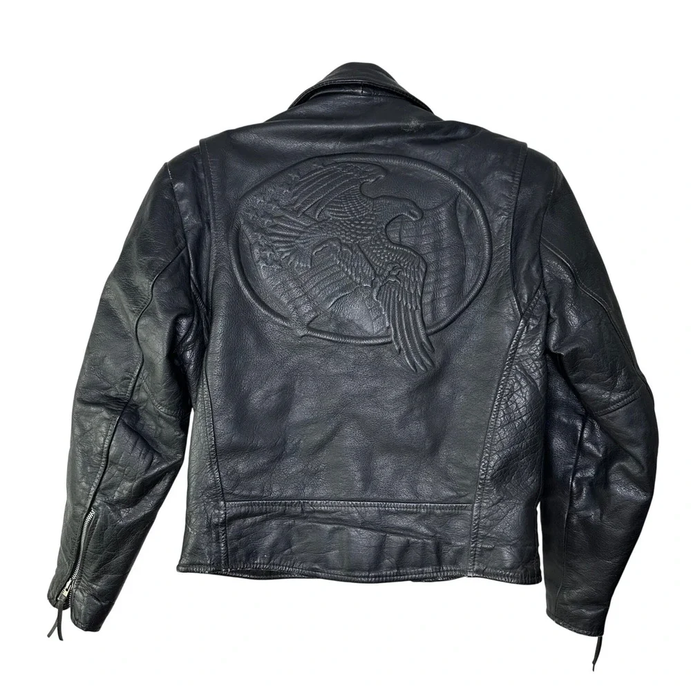Vintage Wilsons Leather Motorcycle Jacket Mens‎ Small Black Eagle Embossed Biker